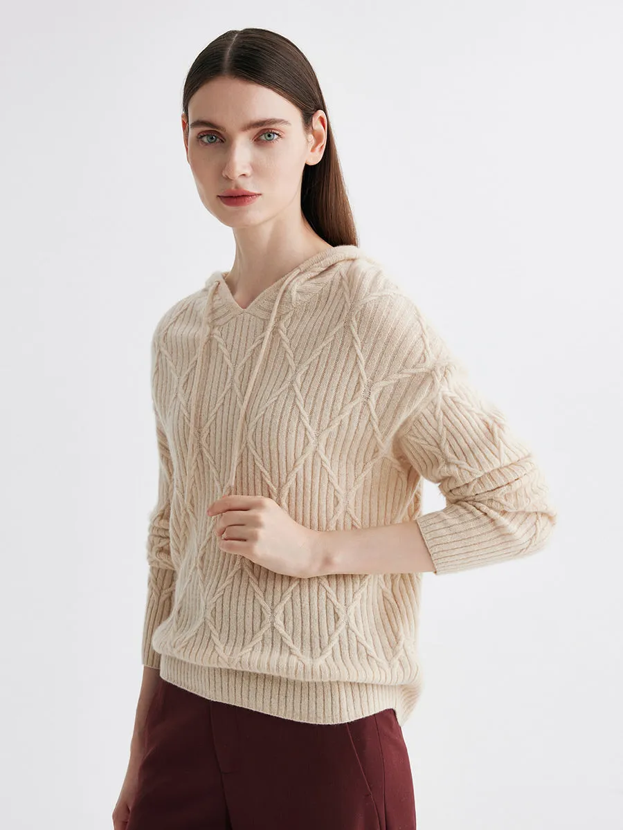 100% Cashmere Women's Cable Knit Hoodie sold by COMOBOCA product image thumbnail 5