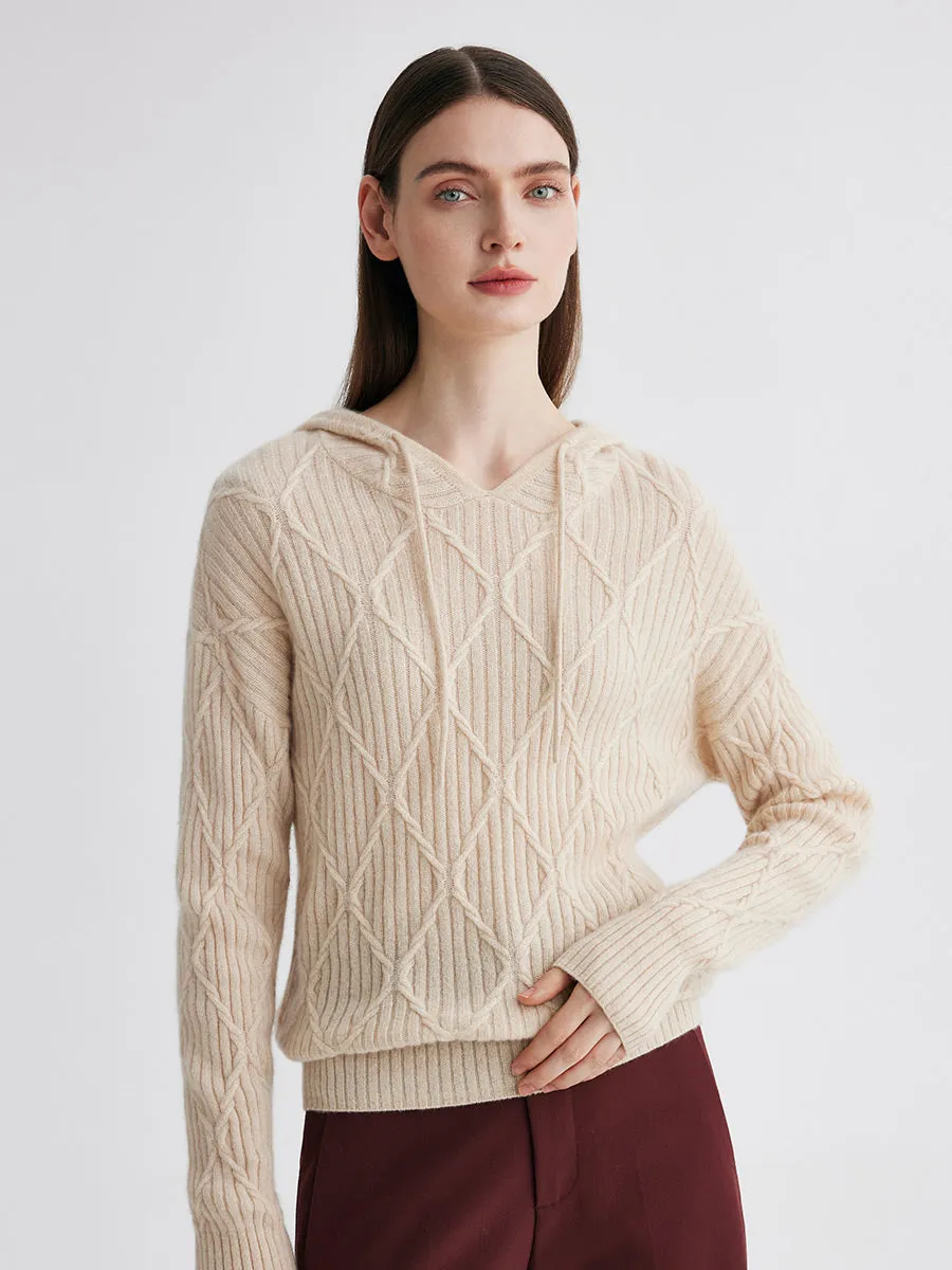 100% Cashmere Women's Cable Knit Hoodie sold by COMOBOCA product image thumbnail 2