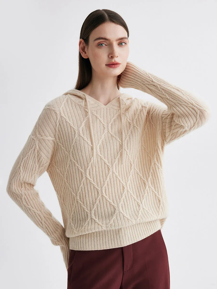 100% Cashmere Women's Cable Knit Hoodie sold by COMOBOCA product image thumbnail 4