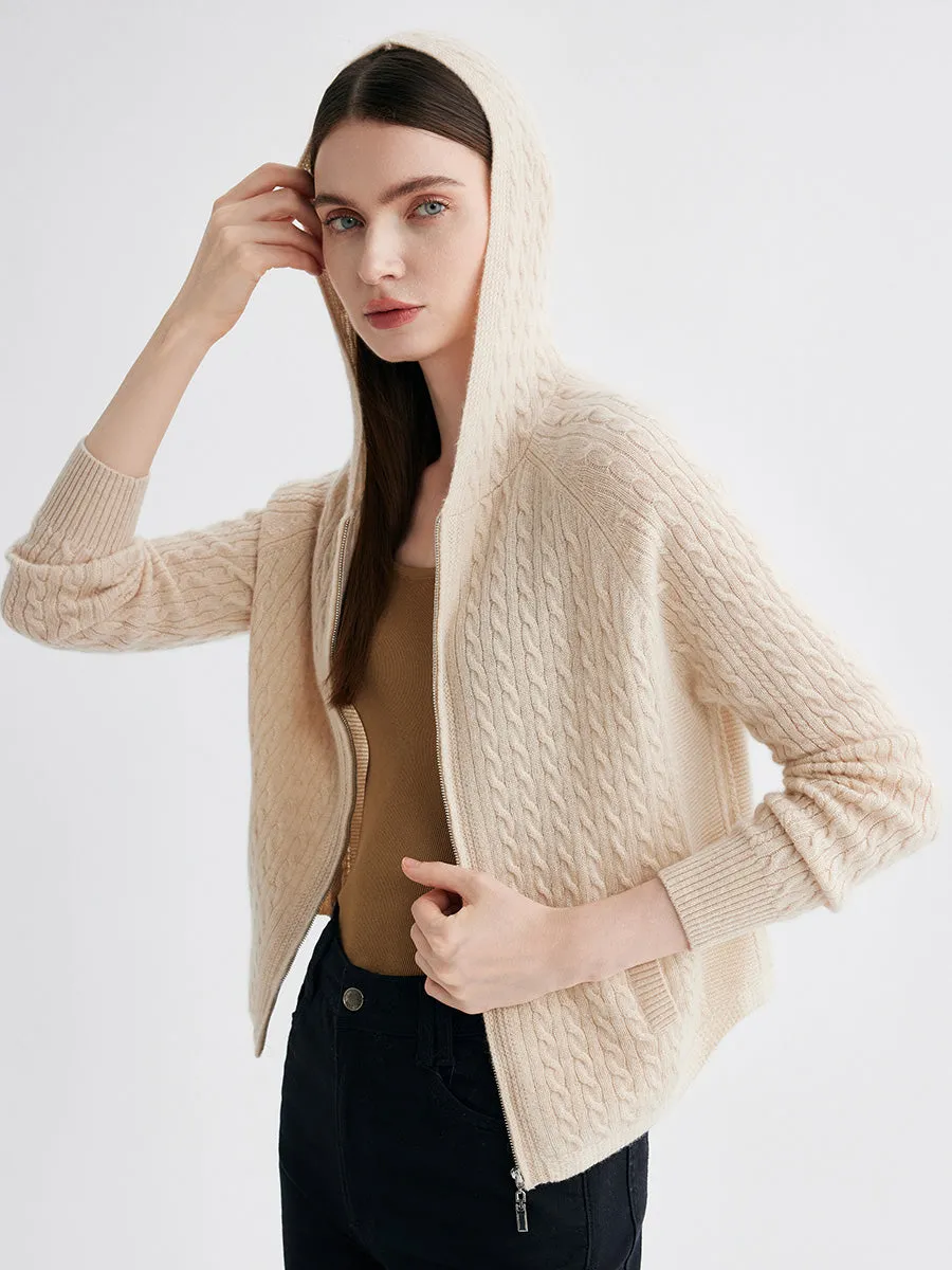 100% Cashmere Women's Cable Knit Zip Up Hoodie sold by COMOBOCA product image thumbnail 5