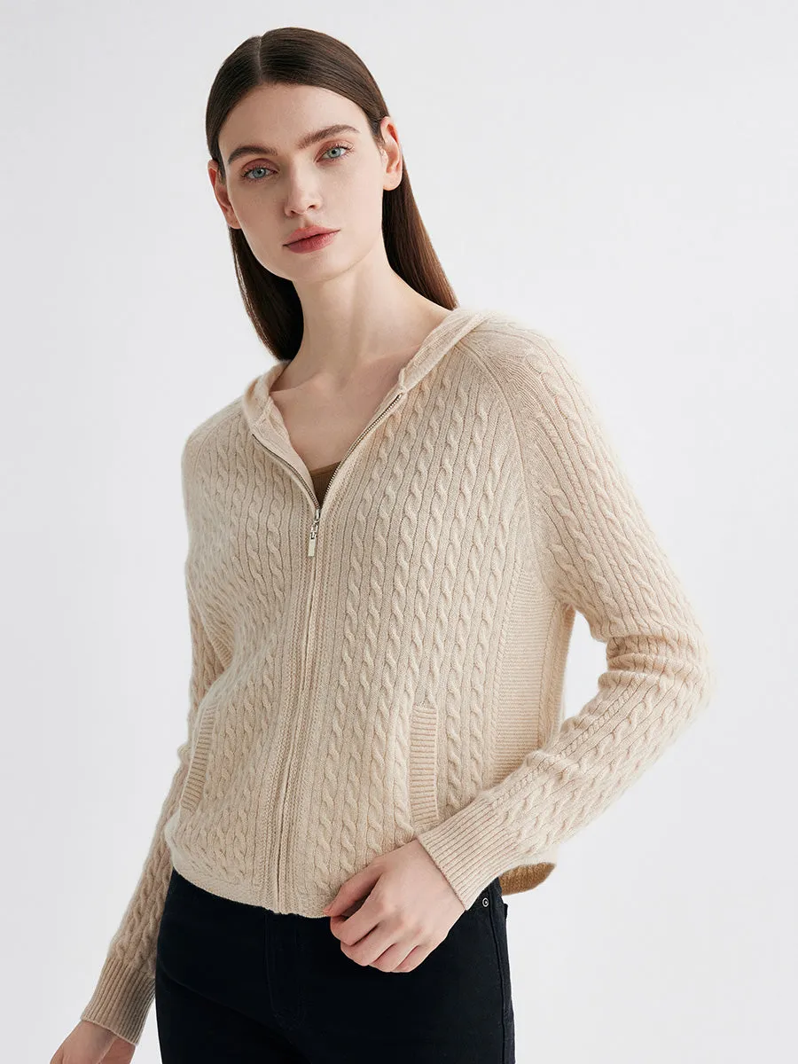 100% Cashmere Women's Cable Knit Zip Up Hoodie sold by COMOBOCA product image thumbnail 3
