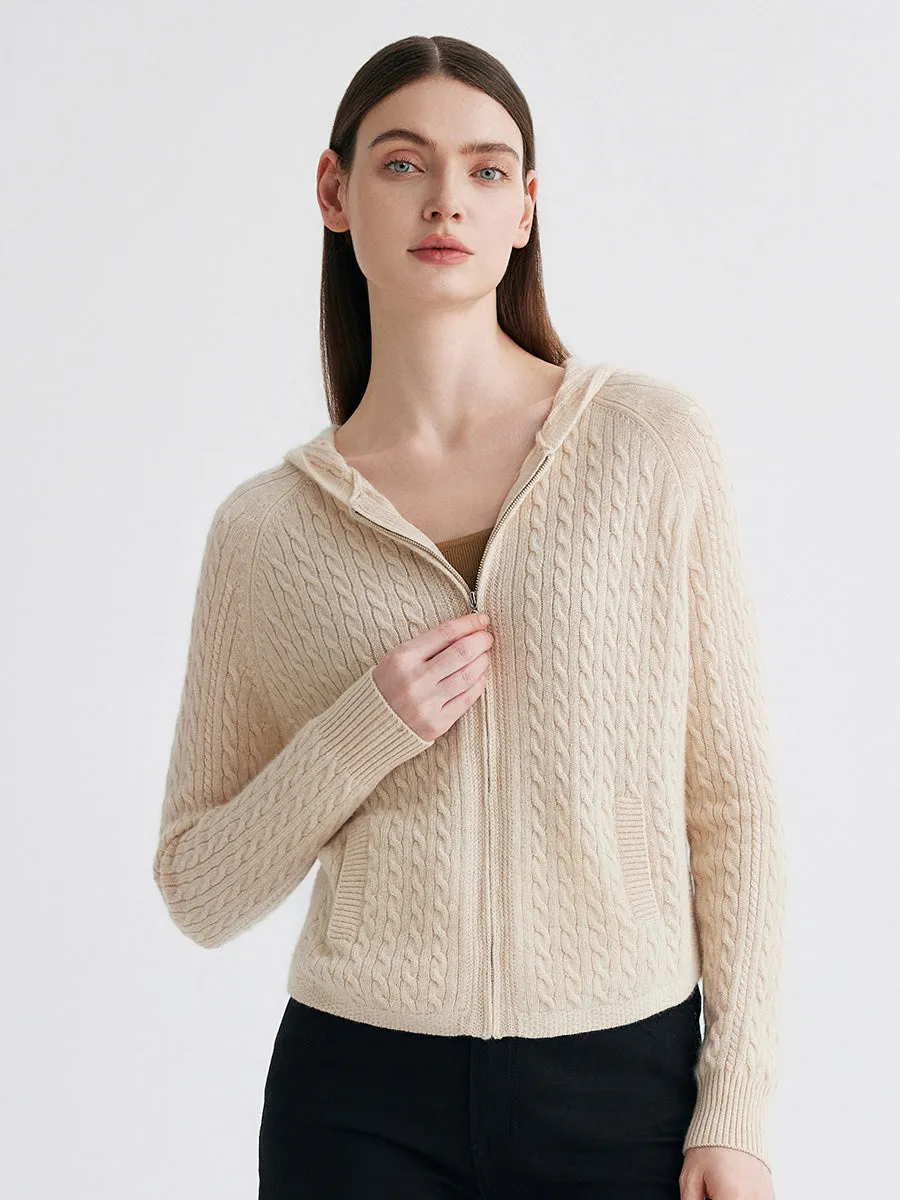 100% Cashmere Women's Cable Knit Zip Up Hoodie sold by COMOBOCA product image thumbnail 4