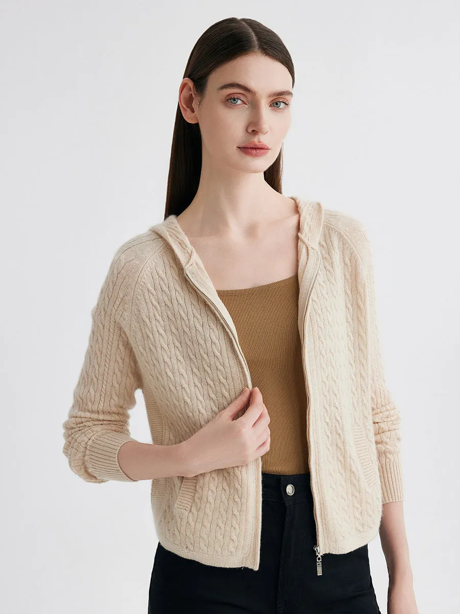 100% Cashmere Women's Cable Knit Zip Up Hoodie sold by COMOBOCA