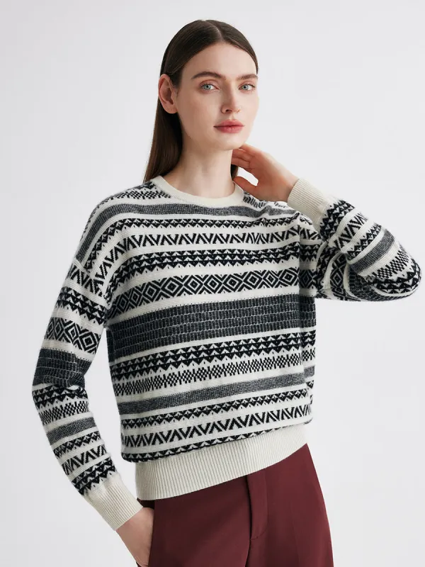 100% Cashmere Women's Fair Isle Round Neck Knit Sweater sold by COMOBOCA