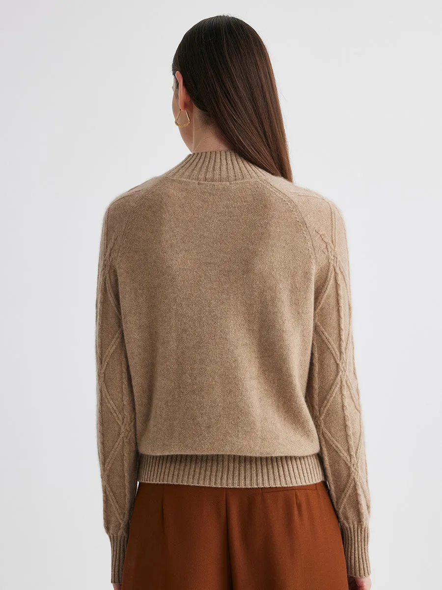 100% Cashmere Women's Cable Knit Mock Neck Sweater sold by COMOBOCA product image thumbnail 4