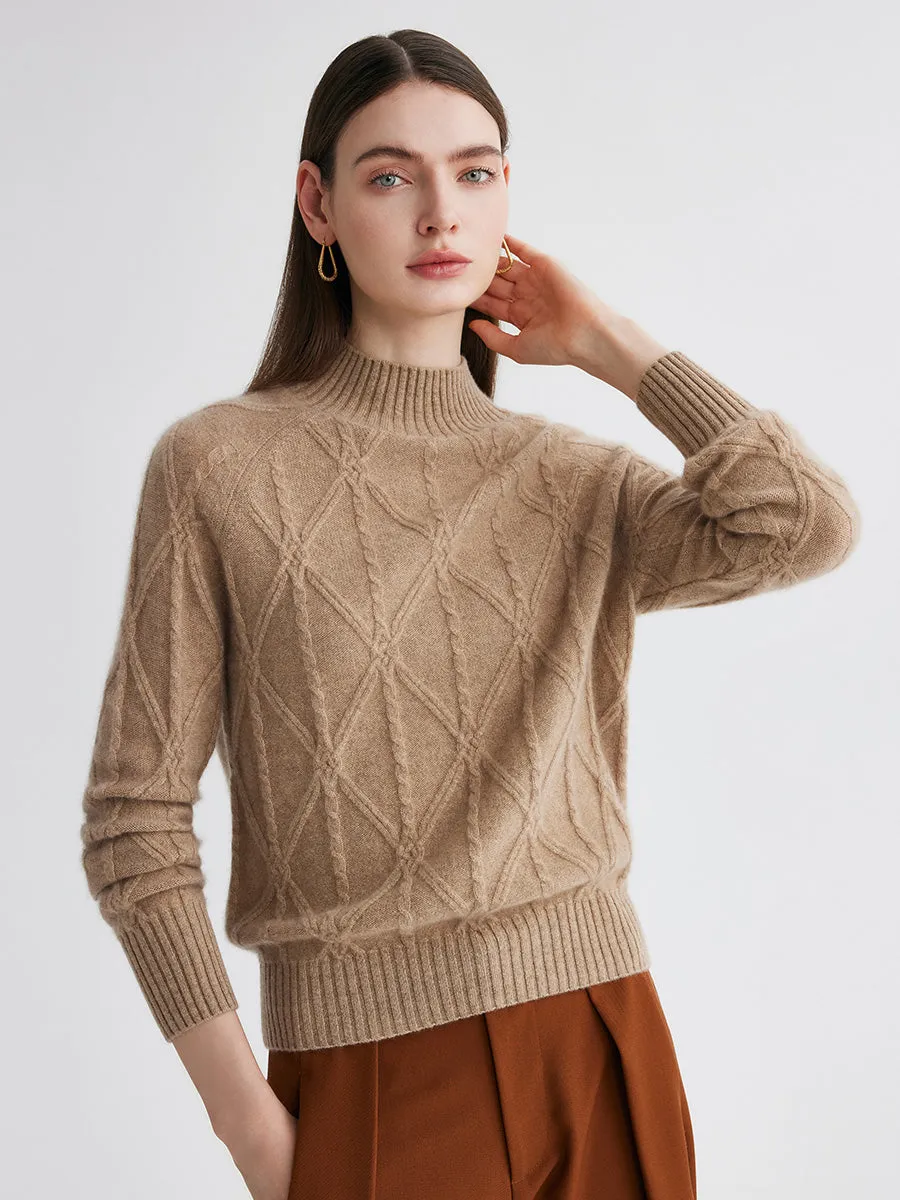 100% Cashmere Women's Cable Knit Mock Neck Sweater sold by COMOBOCA