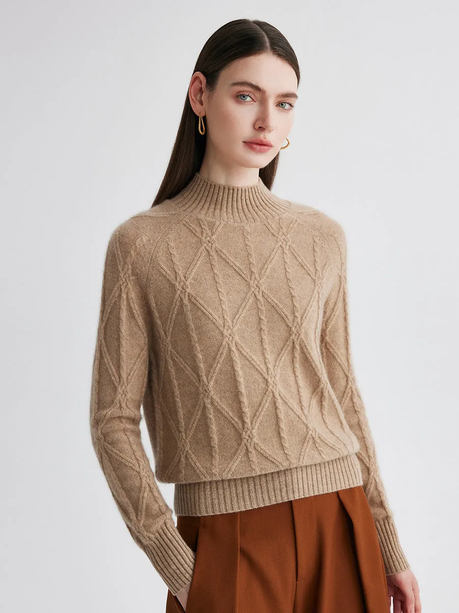 100% Cashmere Women's Cable Knit Mock Neck Sweater sold by COMOBOCA product image thumbnail 2