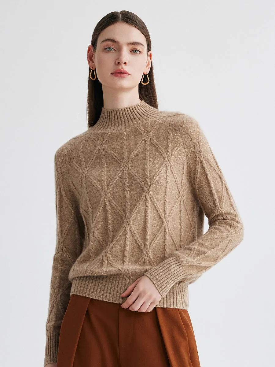 100% Cashmere Women's Cable Knit Mock Neck Sweater sold by COMOBOCA product image thumbnail 3