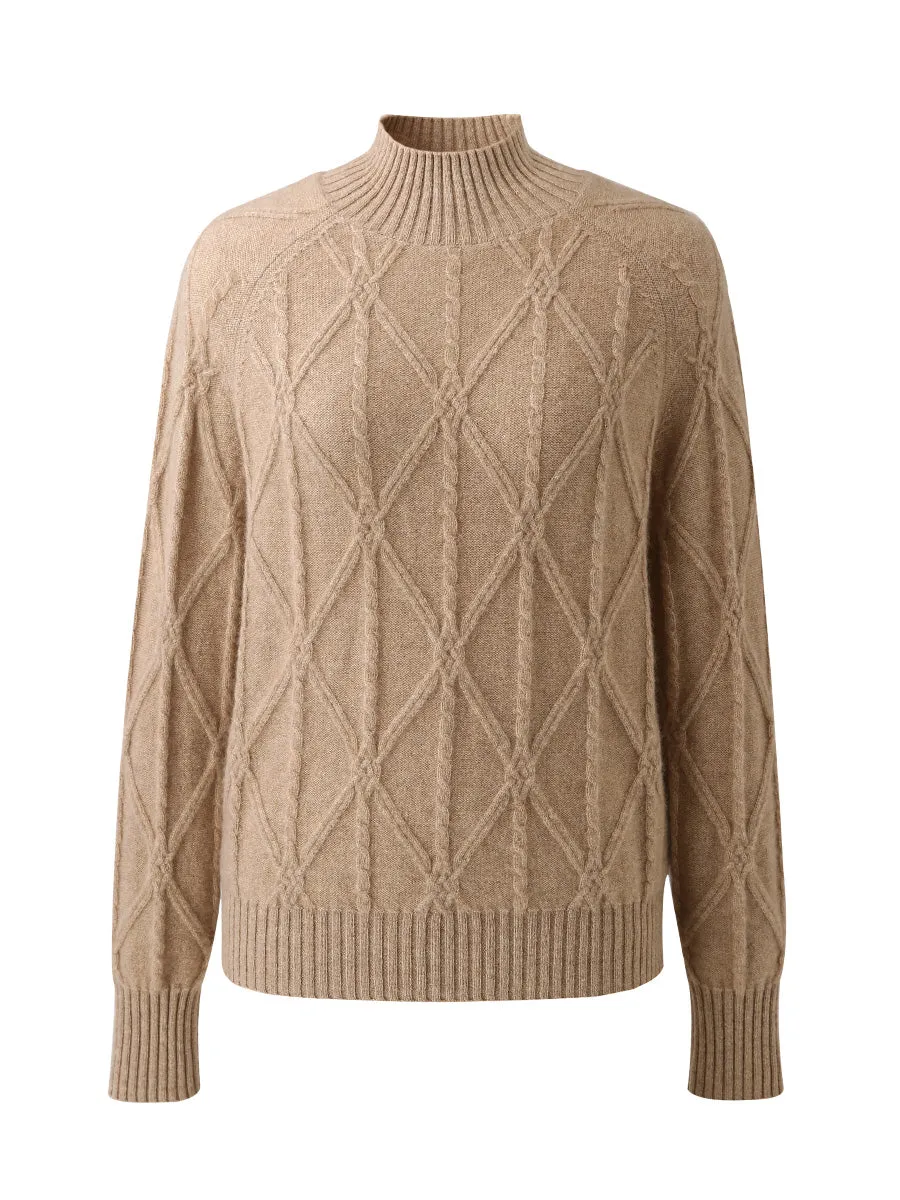 100% Cashmere Women's Cable Knit Mock Neck Sweater sold by COMOBOCA product image thumbnail 5