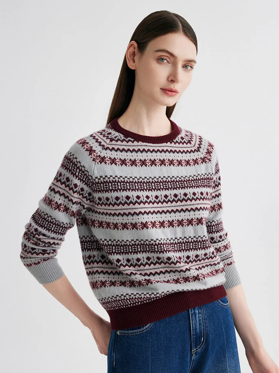 100% Cashmere Women's Fair Isle Round Neck Knit Sweater sold by COMOBOCA product image thumbnail 5