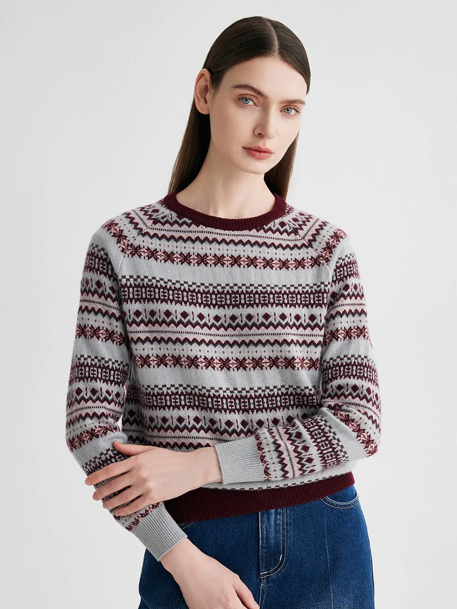 100% Cashmere Women's Fair Isle Round Neck Knit Sweater sold by COMOBOCA