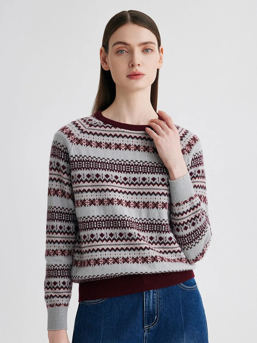 100% Cashmere Women's Fair Isle Round Neck Knit Sweater sold by COMOBOCA product image thumbnail 2