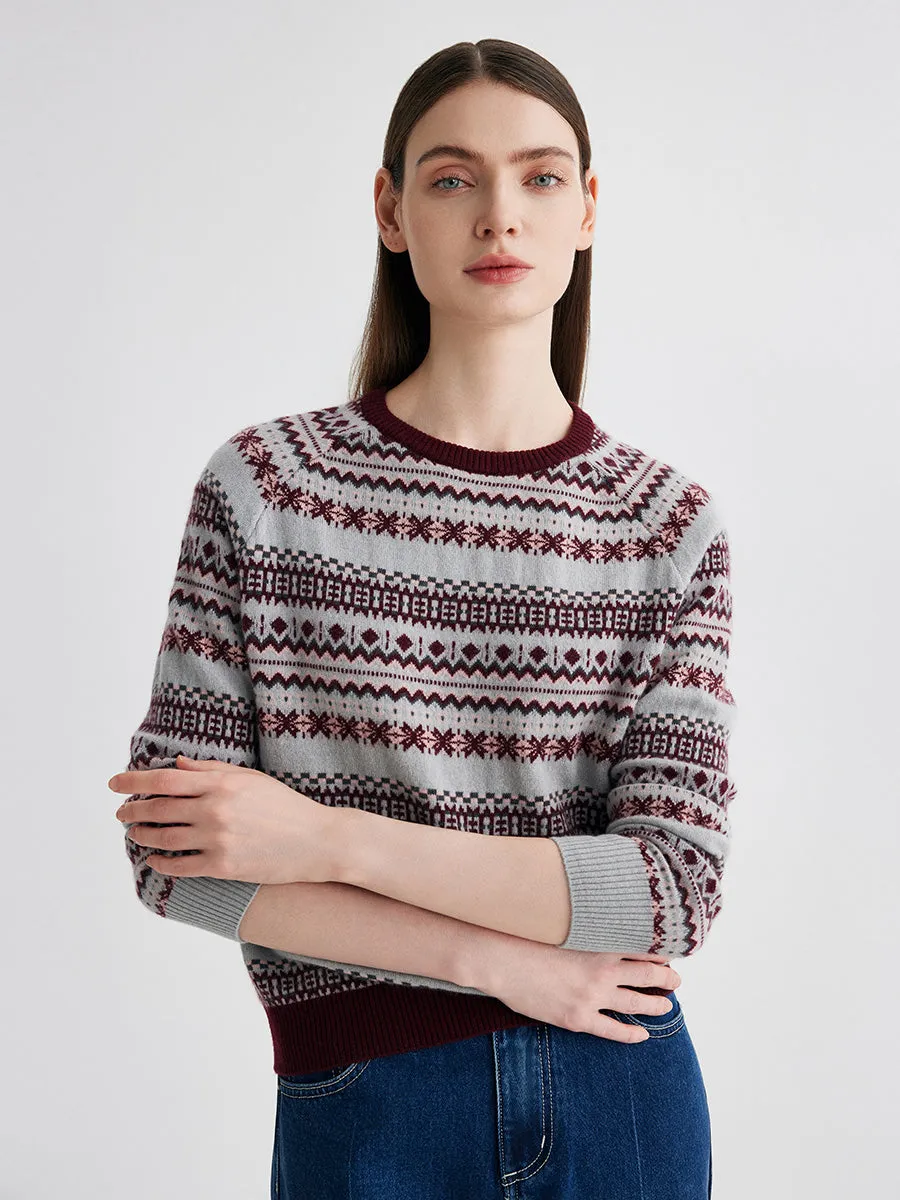 100% Cashmere Women's Fair Isle Round Neck Knit Sweater sold by COMOBOCA product image thumbnail 3