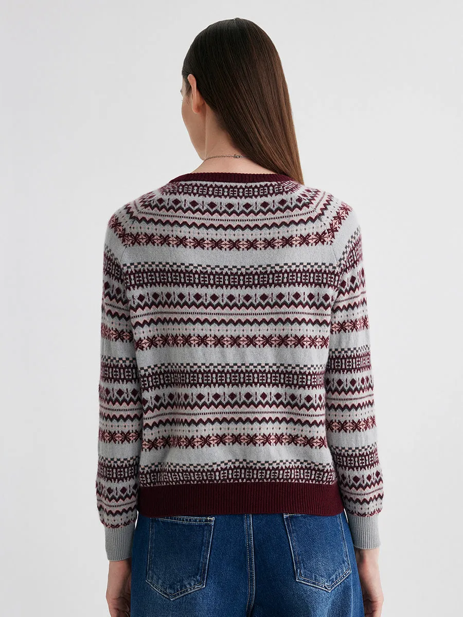 100% Cashmere Women's Fair Isle Round Neck Knit Sweater sold by COMOBOCA product image thumbnail 4