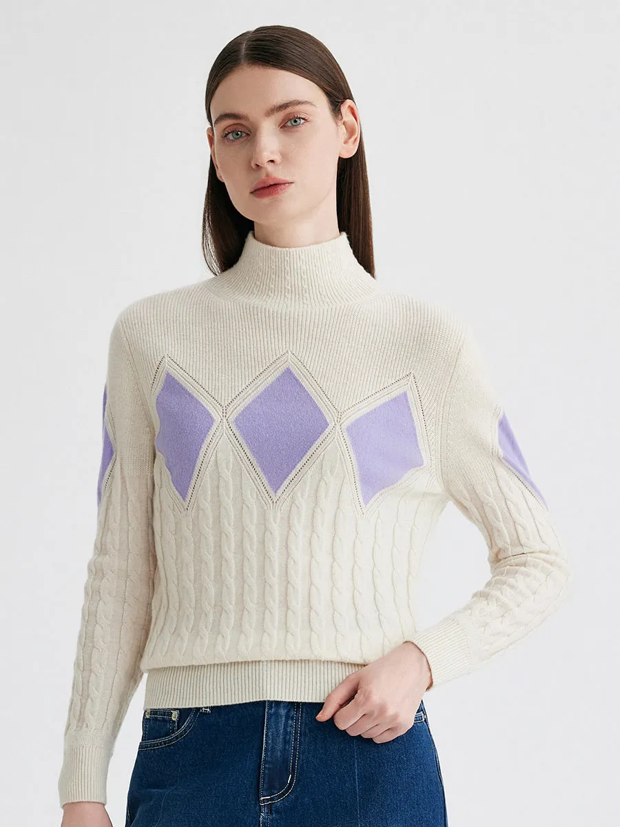 100% Cashmere Women's Argyle Cable Turtleneck Knit Sweater sold by COMOBOCA