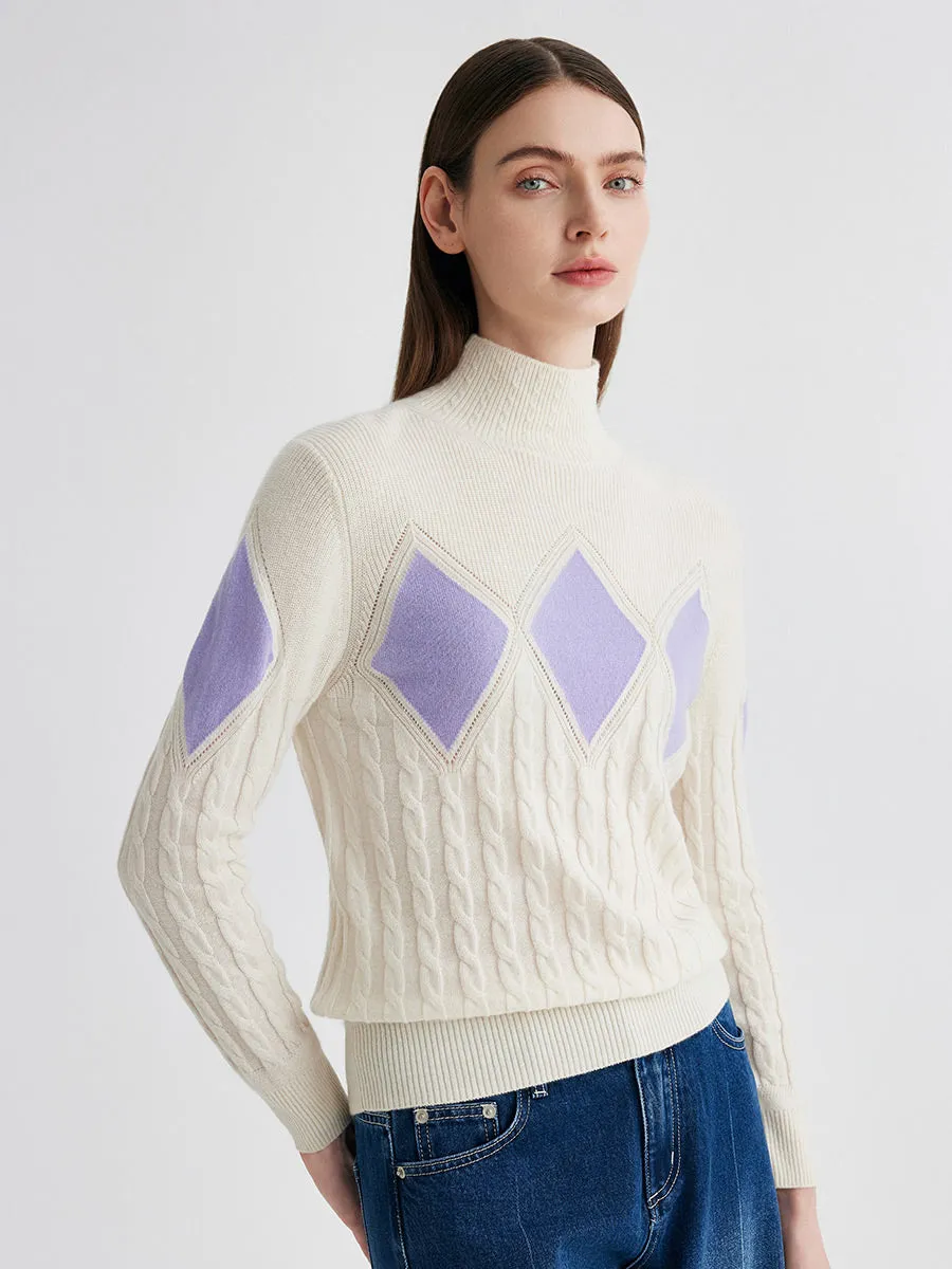 100% Cashmere Women's Argyle Cable Turtleneck Knit Sweater sold by COMOBOCA product image thumbnail 5