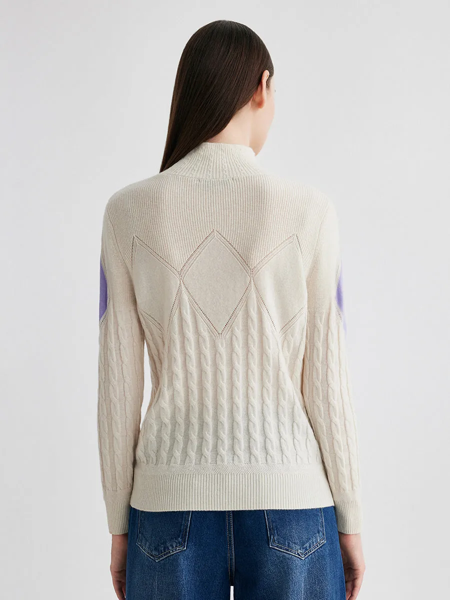 100% Cashmere Women's Argyle Cable Turtleneck Knit Sweater sold by COMOBOCA product image thumbnail 3