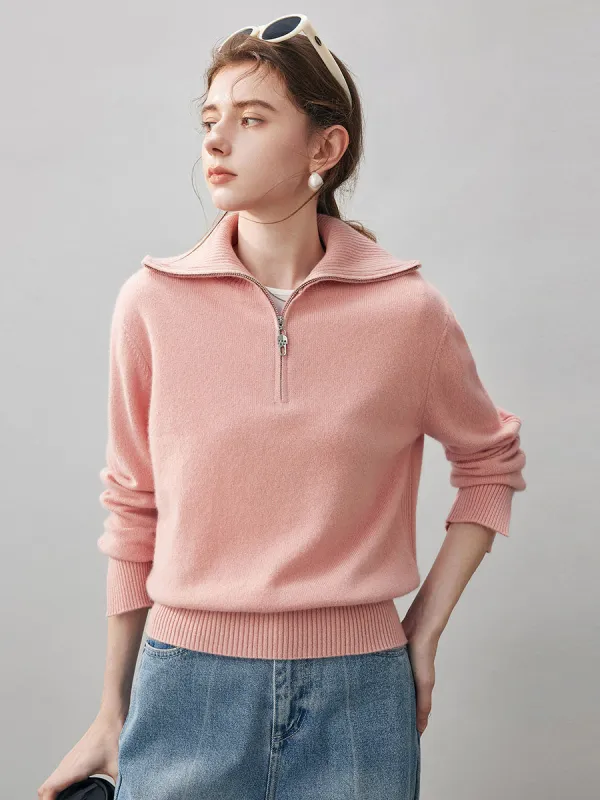 100% Cashmere Women's Half Zip Mock Neck Knit Sweater sold by COMOBOCA