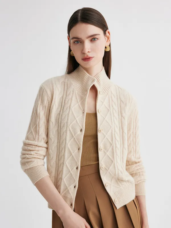 100% Cashmere Women's Cable Mock Neck Knit Cardigan sold by COMOBOCA
