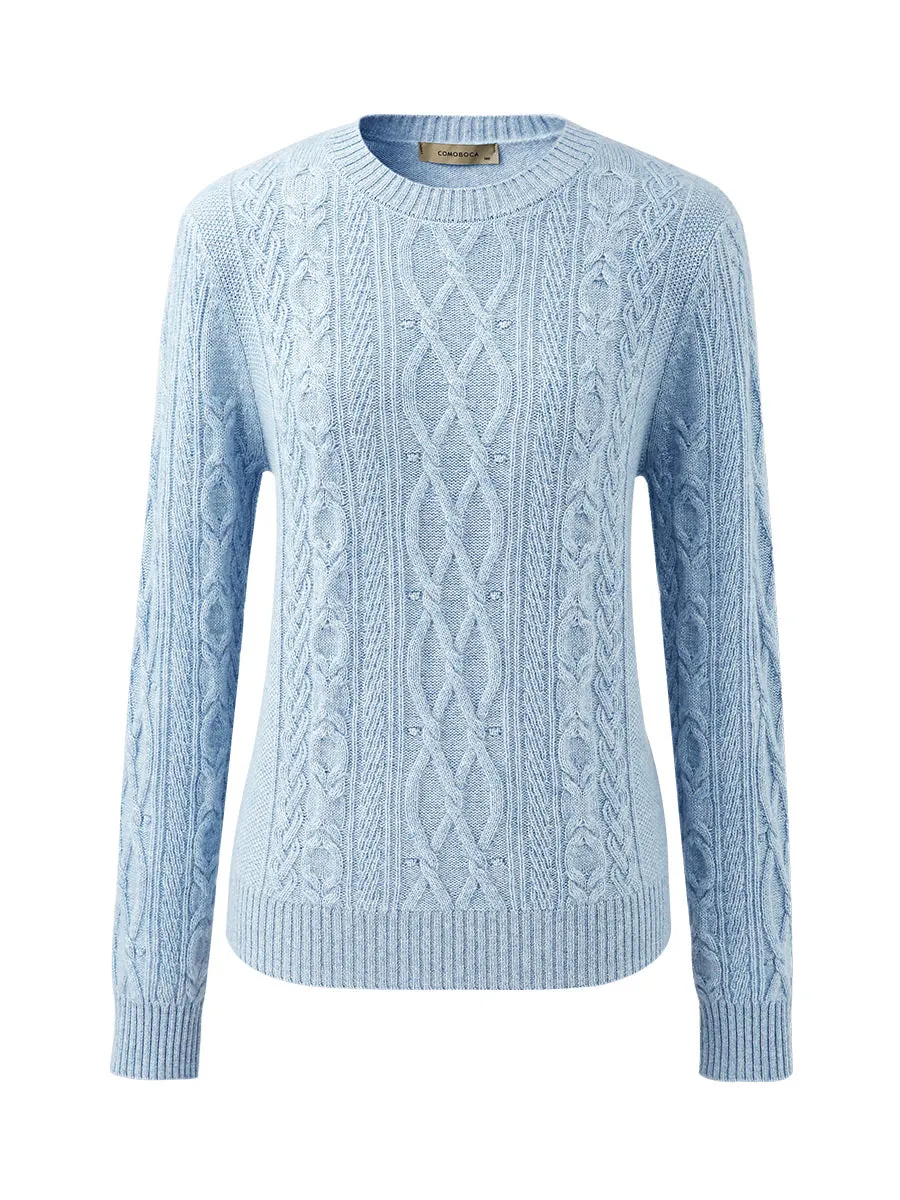 100% Cashmere Women's Cable Round Neck Knit Sweater sold by COMOBOCA product image thumbnail 5