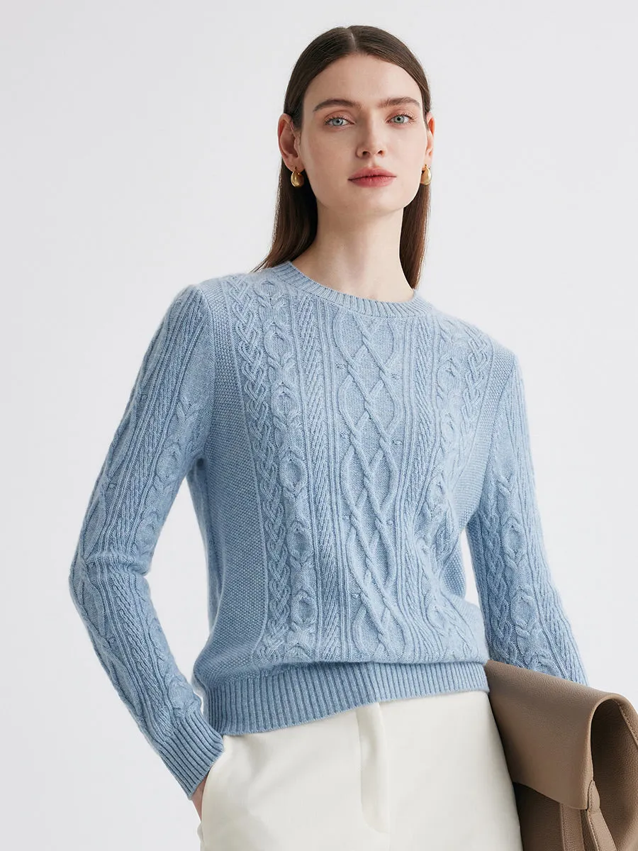 100% Cashmere Women's Cable Round Neck Knit Sweater sold by COMOBOCA product image thumbnail 3