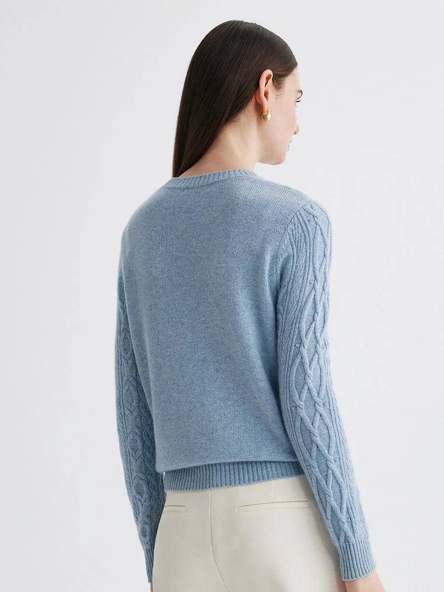 100% Cashmere Women's Cable Round Neck Knit Sweater sold by COMOBOCA product image thumbnail 4