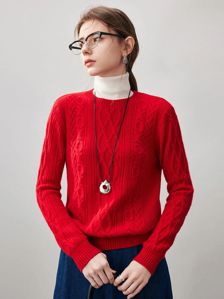 100% Cashmere Women's Cable Round Neck Knit Sweater sold by COMOBOCA product image thumbnail 2