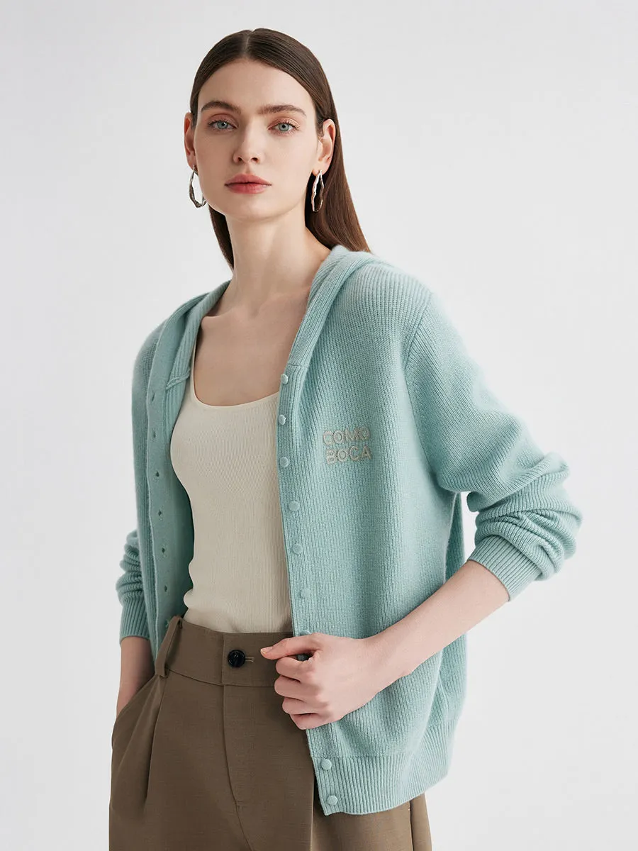 100% Cashmere Women's Button Up Knit Hoodie sold by CB Cashmere product image thumbnail 3