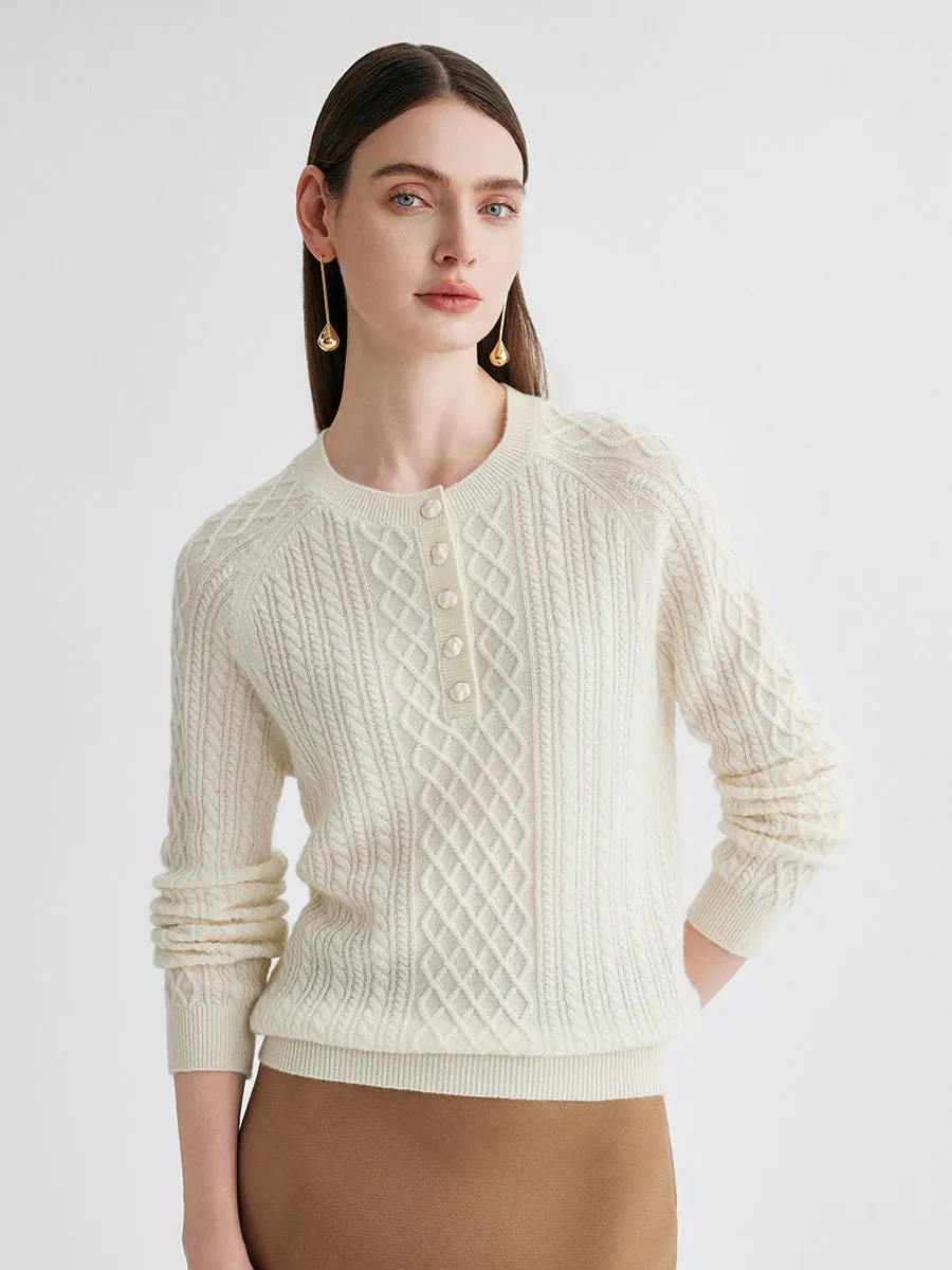 100% Cashmere Women's Cable Knit Button Front Sweater sold by COMOBOCA