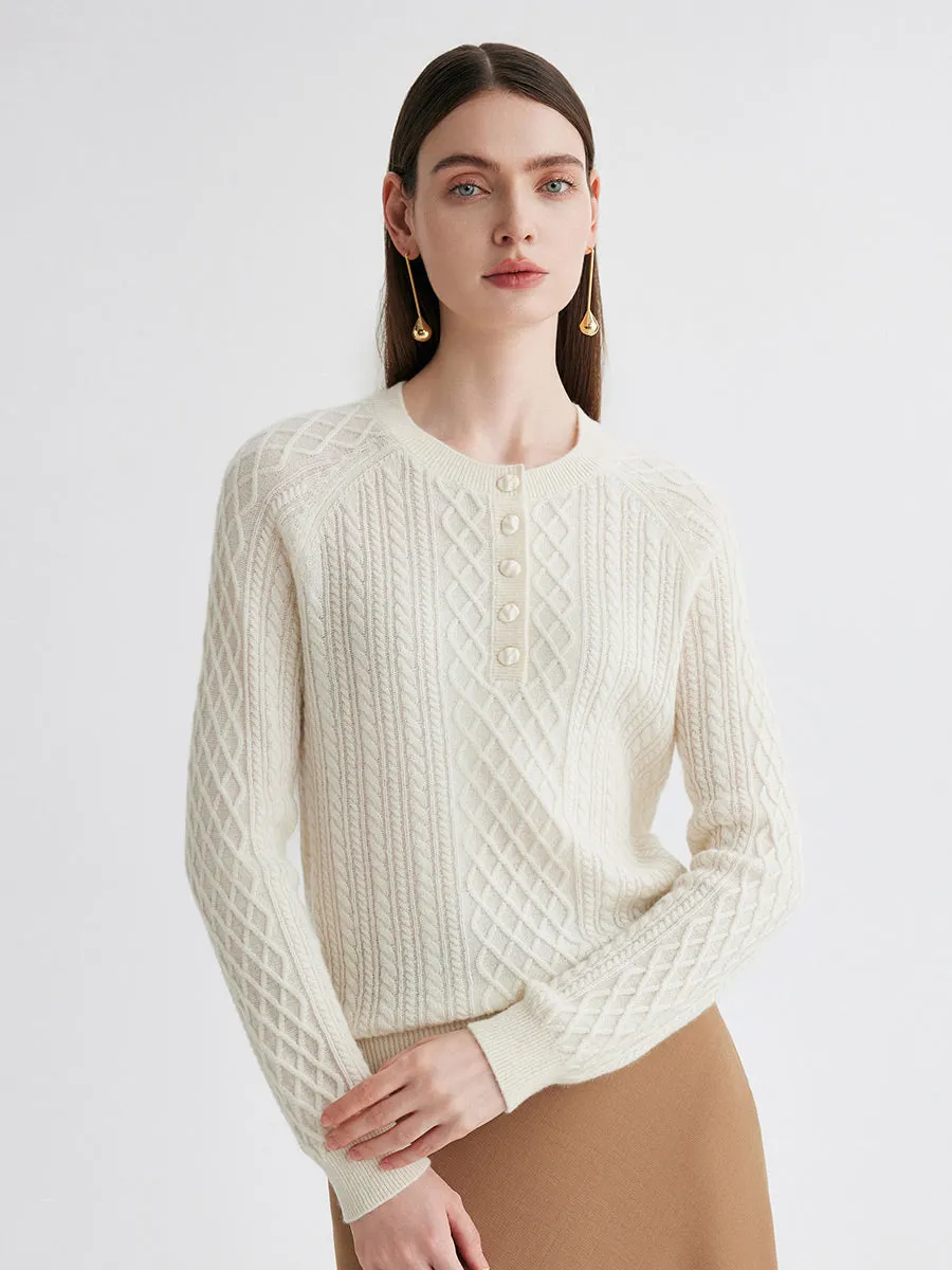 100% Cashmere Women's Cable Knit Button Front Sweater sold by COMOBOCA product image thumbnail 4