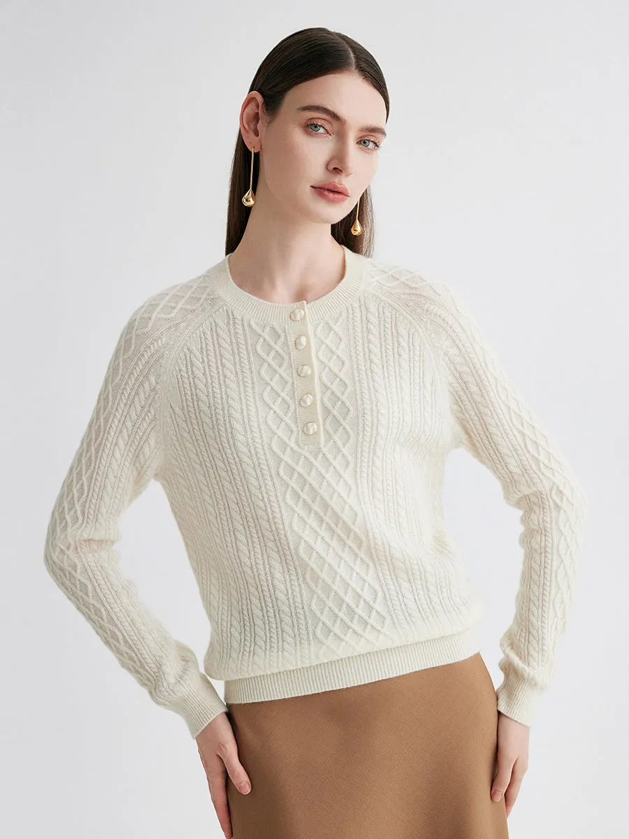 100% Cashmere Women's Cable Knit Button Front Sweater sold by COMOBOCA product image thumbnail 3