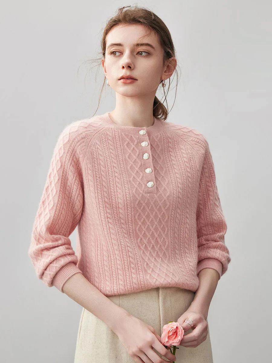 100% Cashmere Women's Cable Knit Button Front Sweater sold by COMOBOCA product image thumbnail 2