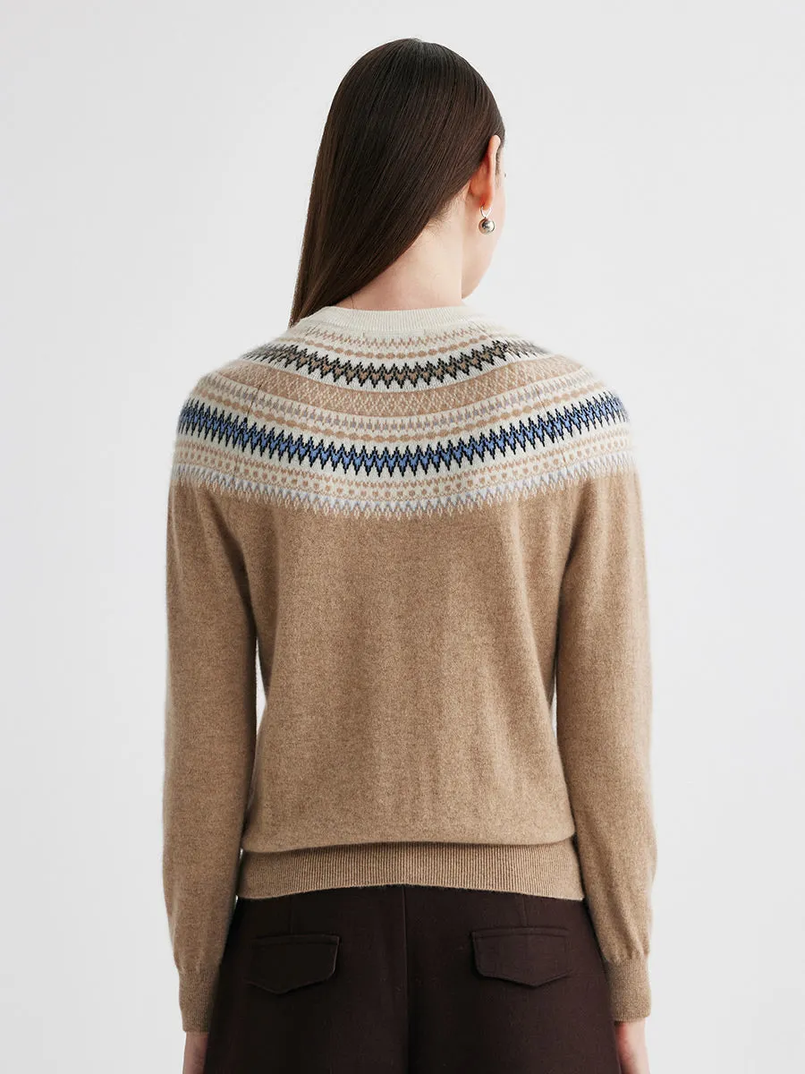 100% Cashmere Women's Fair Isle Henley Neck Sweater sold by COMOBOCA product image thumbnail 2