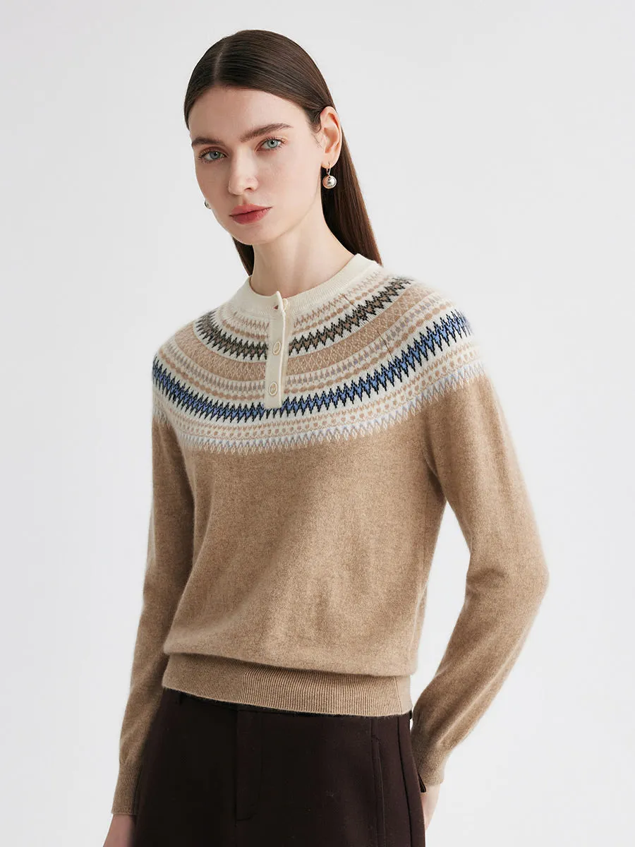 100% Cashmere Women's Fair Isle Henley Neck Sweater sold by COMOBOCA product image thumbnail 5