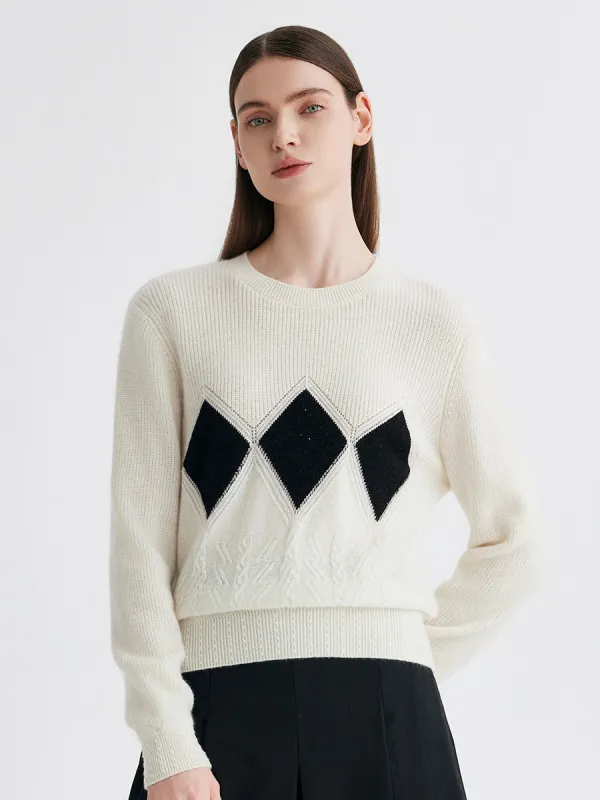 100% Cashmere Women's Argyle Patterned Round Neck Sweater sold by COMOBOCA