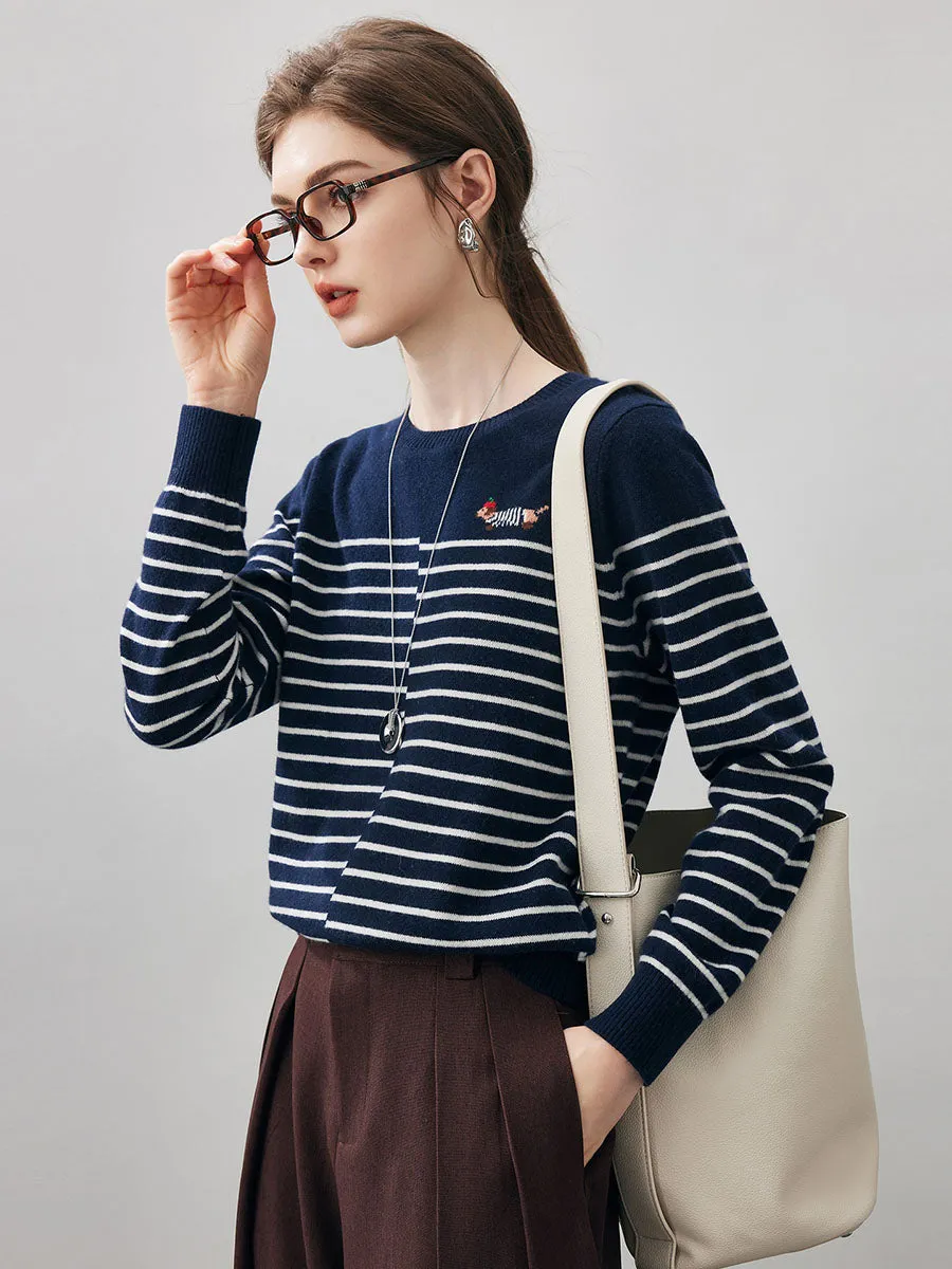 100% Cashmere Women's Striped Round Neck Sweater sold by COMOBOCA product image thumbnail 4