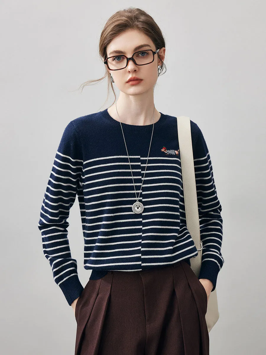 100% Cashmere Women's Striped Round Neck Sweater sold by COMOBOCA