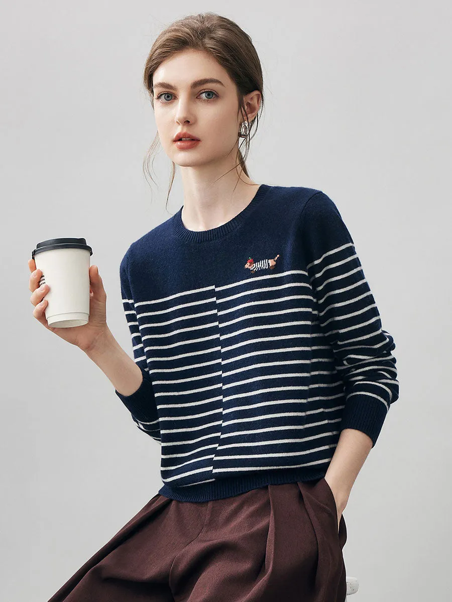 100% Cashmere Women's Striped Round Neck Sweater sold by COMOBOCA product image thumbnail 5