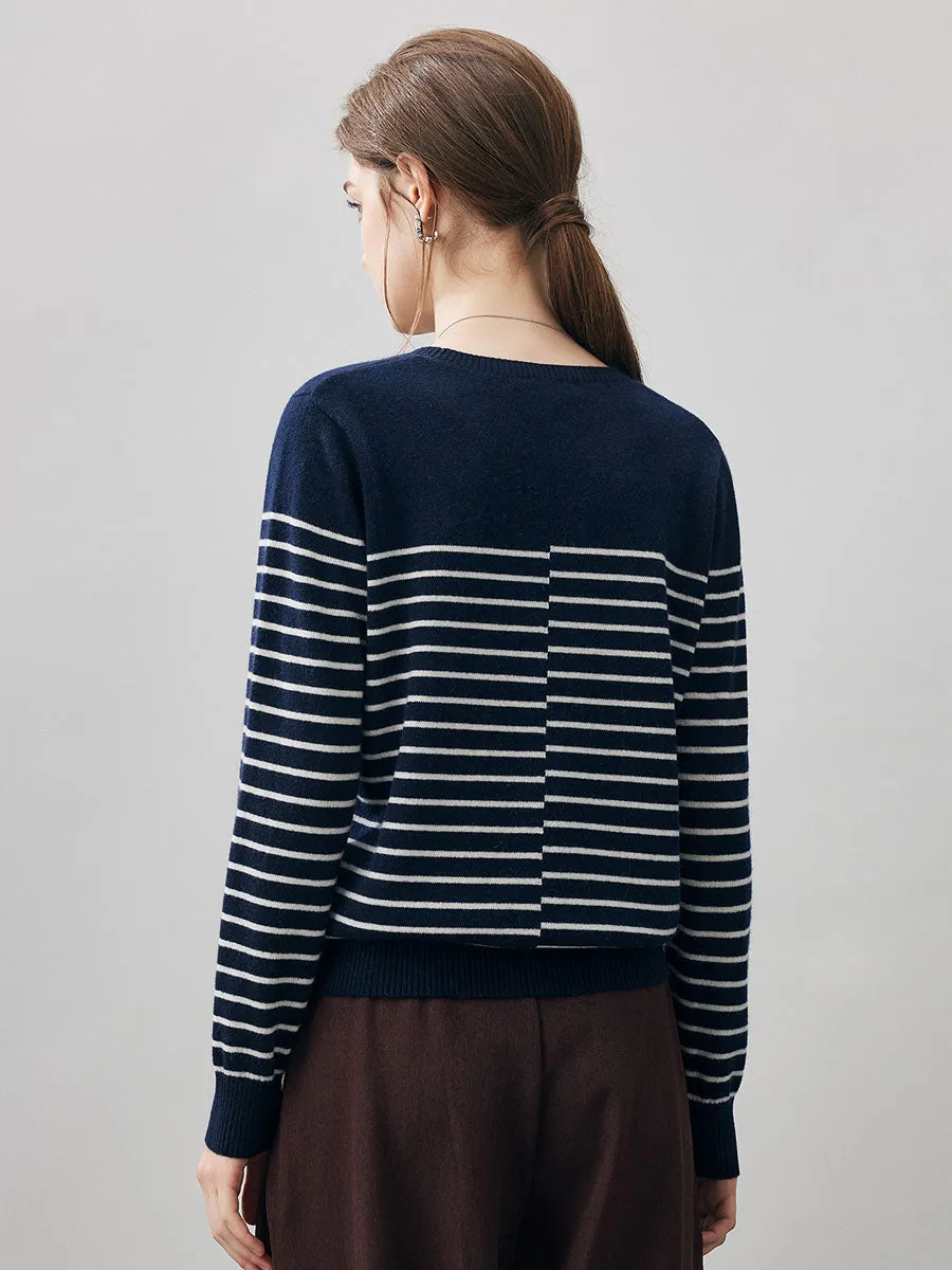 100% Cashmere Women's Striped Round Neck Sweater sold by COMOBOCA product image thumbnail 3