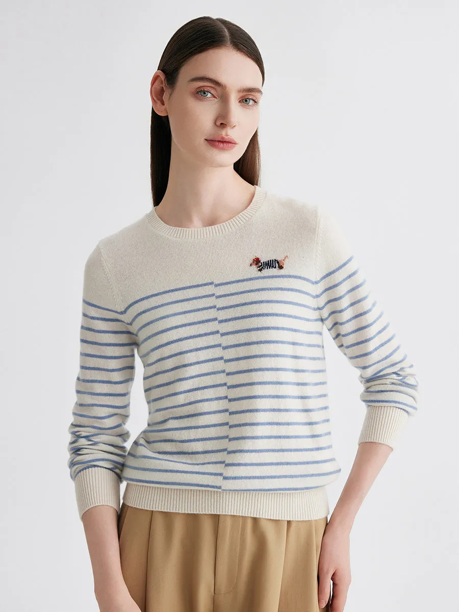 100% Cashmere Women's Striped Round Neck Sweater sold by COMOBOCA product image thumbnail 2