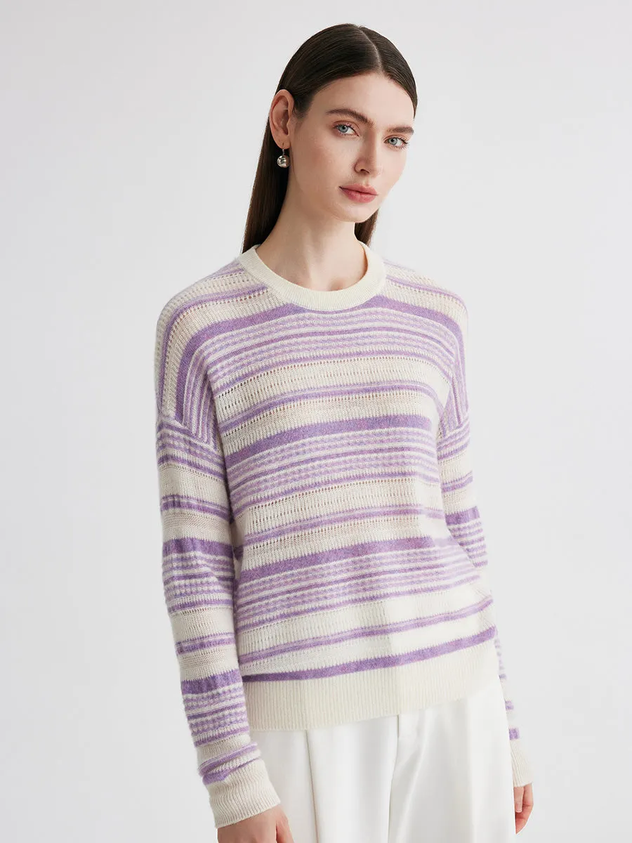 100% Cashmere Women's Striped Knit Round Neck Sweater sold by COMOBOCA product image thumbnail 3