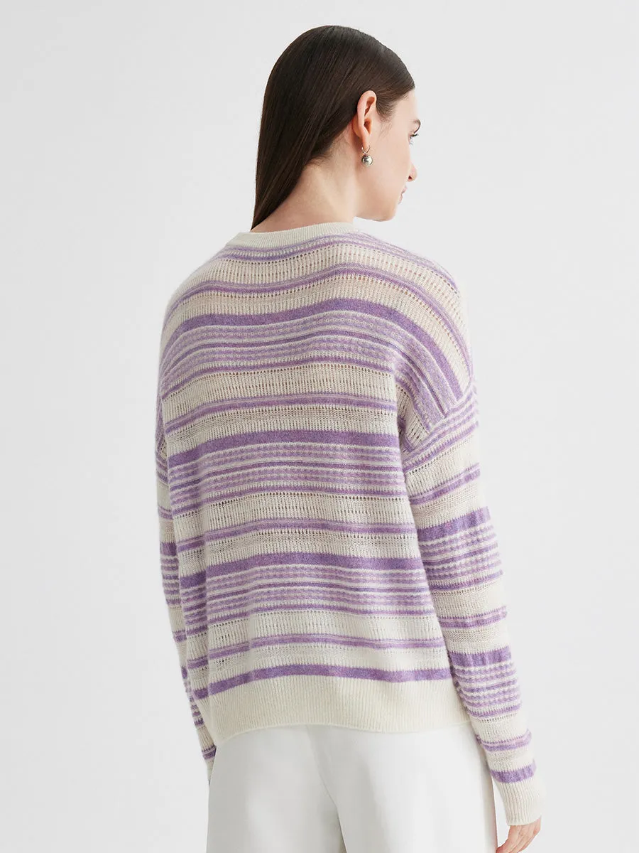 100% Cashmere Women's Striped Knit Round Neck Sweater sold by COMOBOCA product image thumbnail 5
