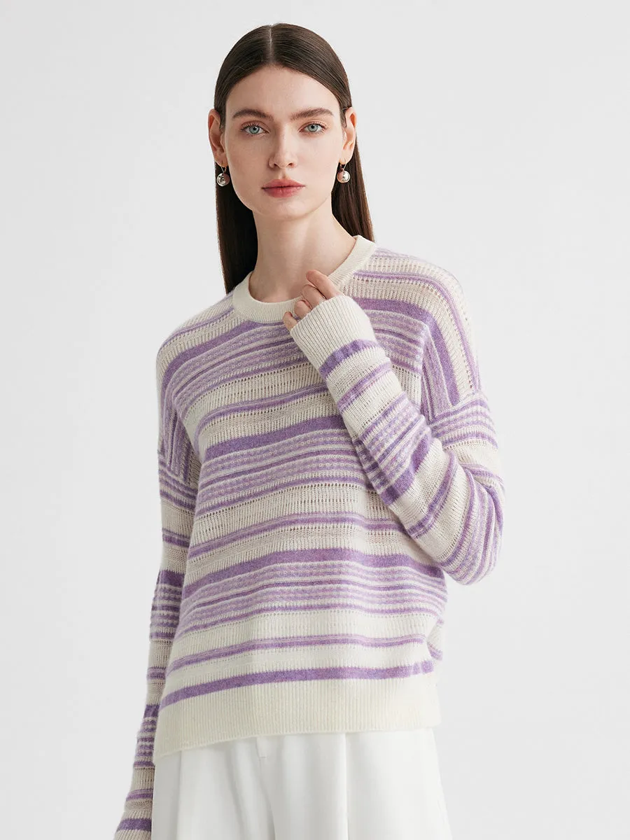 100% Cashmere Women's Striped Knit Round Neck Sweater sold by COMOBOCA product image thumbnail 4