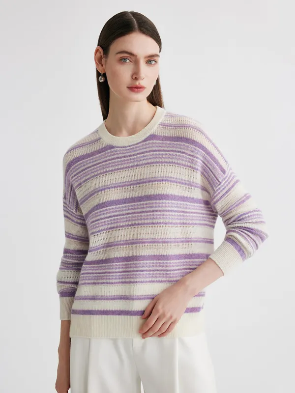 100% Cashmere Women's Striped Knit Round Neck Sweater sold by COMOBOCA
