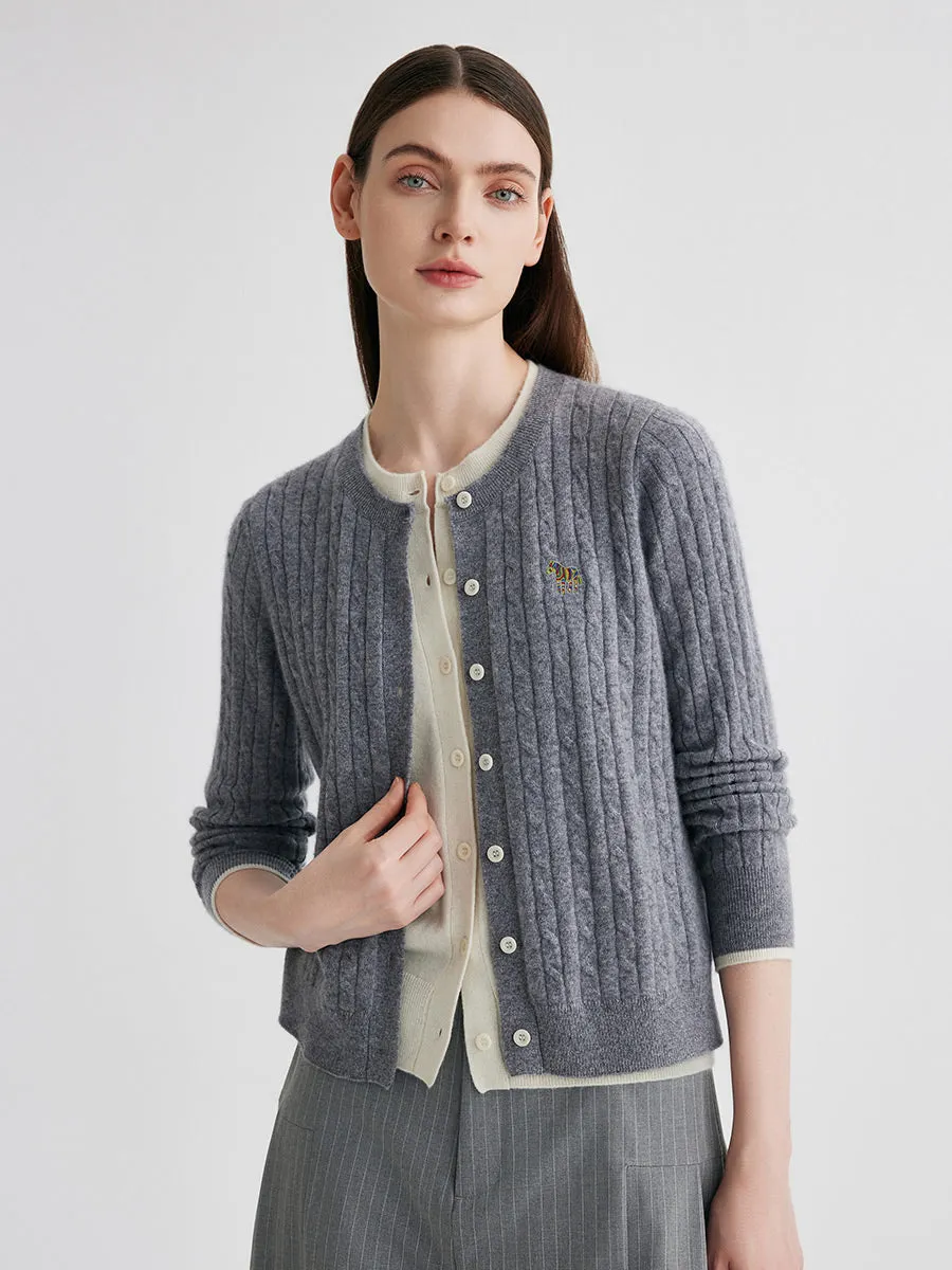 100% Cashmere Women's Cable Knit Button Front Cardigan sold by COMOBOCA product image thumbnail 4