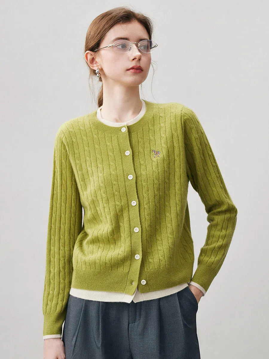 100% Cashmere Women's Cable Knit Button Front Cardigan sold by COMOBOCA product image thumbnail 2