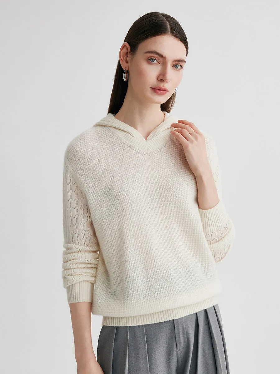 100% Cashmere Women's Ribbed Knit Hoodie sold by COMOBOCA product image thumbnail 3