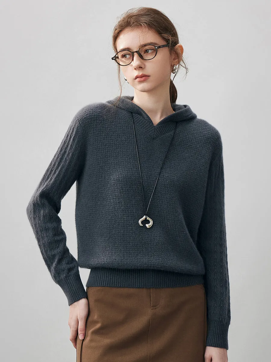 100% Cashmere Women's Ribbed Knit Hoodie sold by COMOBOCA product image thumbnail 2