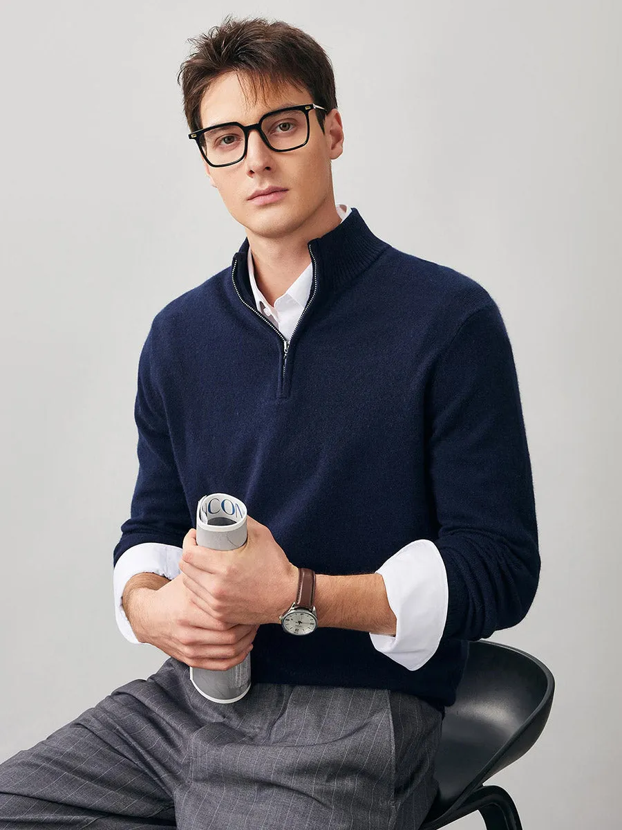 100% Cashmere Men's Half Zip Mock Neck Sweater sold by COMOBOCA product image thumbnail 4