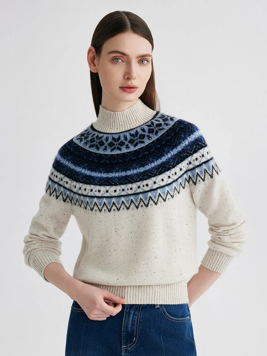 100% Cashmere Women's Fair Isle Mock Neck Sweater sold by COMOBOCA product image thumbnail 3